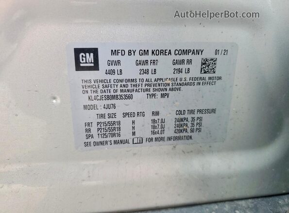 KL4CJESB0MB353560 2021 BUICK ENCORE Silver Շարժիչի բաժամունքի տեսք