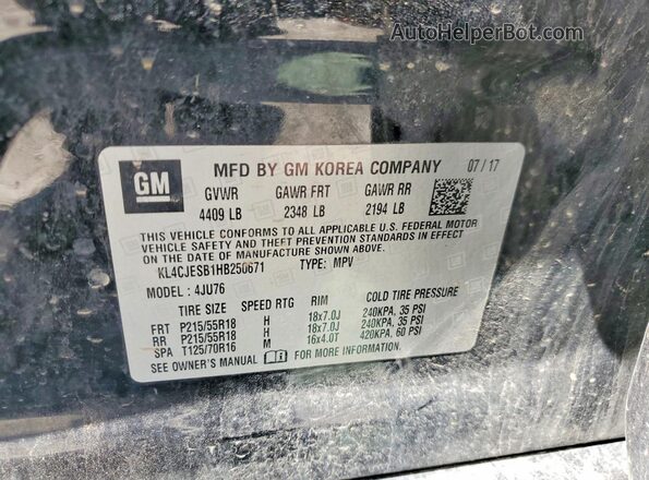 KL4CJESB1HB250671 2017 BUICK ENCORE Black Widok naklejki z numerem VIN