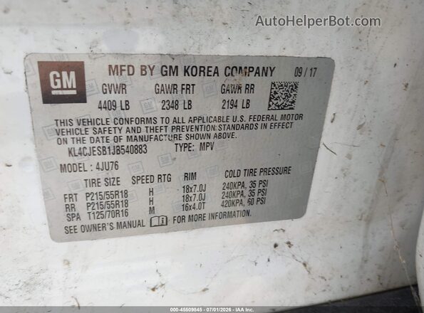 KL4CJESB1JB540883 2018 BUICK ENCORE White Շարժիչի բաժամունքի տեսք