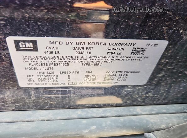 KL4CJESB1MB344625 2021 BUICK ENCORE Черный Панорамный вид салона 360°
