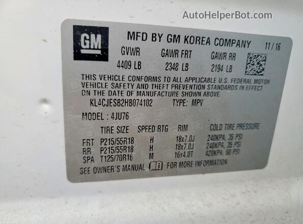 KL4CJESB2HB074102 2017 BUICK ENCORE White Vista interior de 360 grados