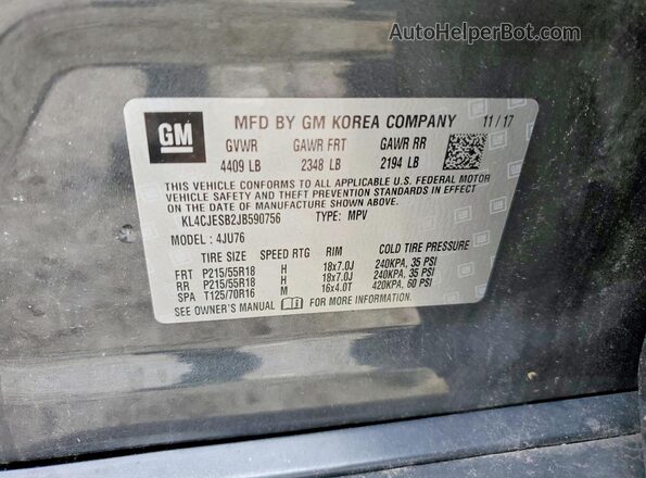 KL4CJESB2JB590756 2018 BUICK ENCORE Gray VIN sticker view