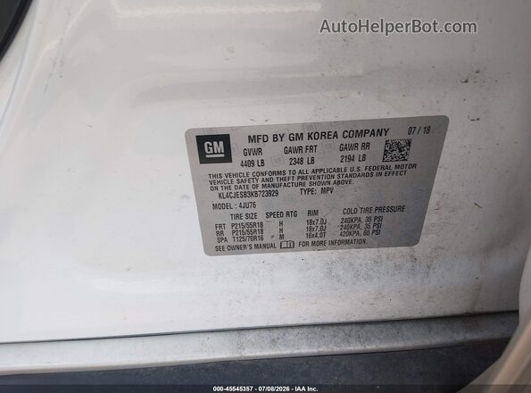 KL4CJESB3KB723929 2019 BUICK ENCORE White Вид підкапотного простору
