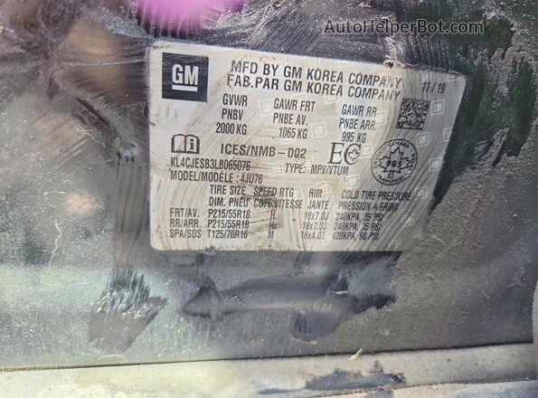 KL4CJESB3LB065076 2020 BUICK ENCORE Black VIN კოდის სტიკერის ხედი