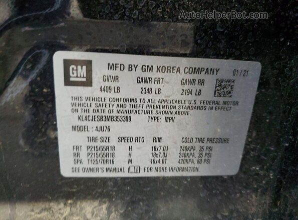 KL4CJESB3MB353309 2021 BUICK ENCORE Black Вид підкапотного простору