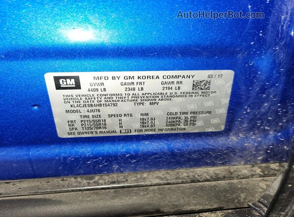 KL4CJESB4HB154792 2017 BUICK ENCORE Blue Вид наклейки з VIN-кодом