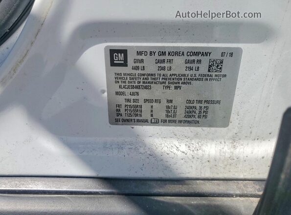 KL4CJESB4KB724023 2019 BUICK ENCORE White Vista de la etiqueta del VIN
