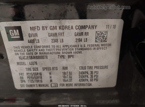 KL4CJESB4KB800078 2019 BUICK ENCORE Black Engine compartment view