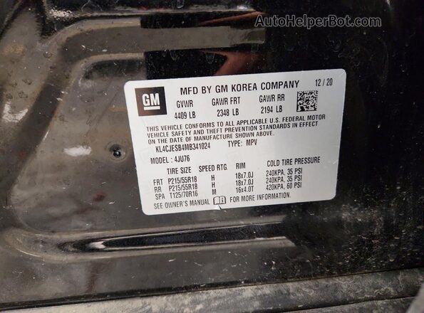 KL4CJESB4MB341024 2021 BUICK ENCORE Black Вид наклейки з VIN-кодом