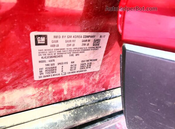 KL4CJESB5HB234070 2017 BUICK ENCORE Red ძრავის განყოფილების ხედი