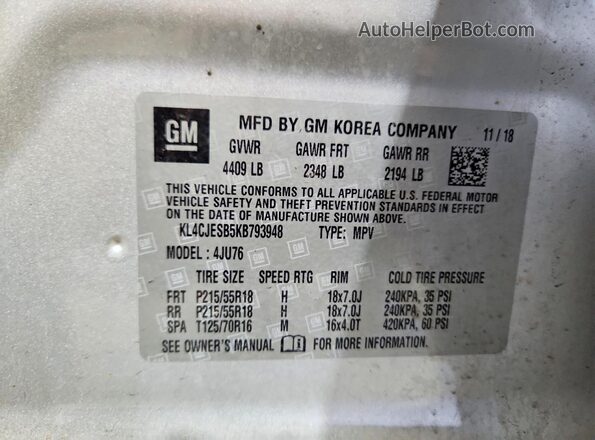 KL4CJESB5KB793948 2019 BUICK ENCORE Silver 360 interior view