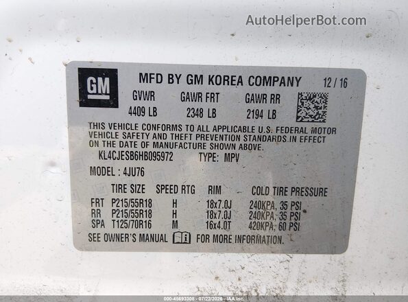 KL4CJESB6HB095972 2017 BUICK ENCORE White Engine compartment view