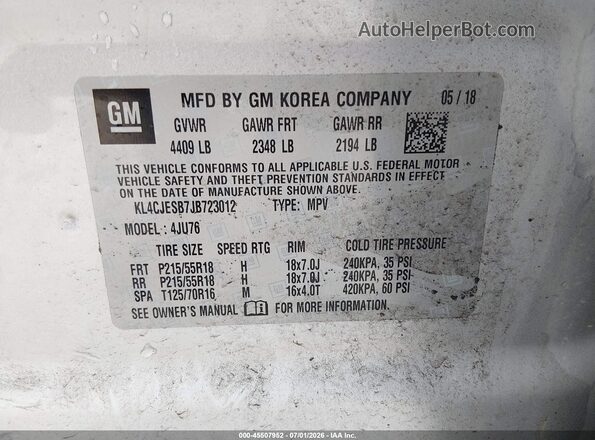 KL4CJESB7JB723012 2018 BUICK ENCORE Silver Engine compartment view
