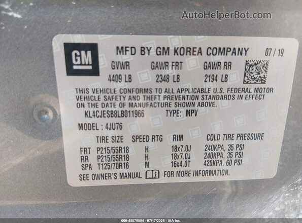 KL4CJESB8LB011966 2020 BUICK ENCORE Серый Вид подкапотного пространства