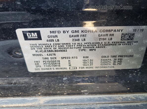 KL4CJESB8LB049083 2020 BUICK ENCORE Черный Вид наклейки с VIN-кодом