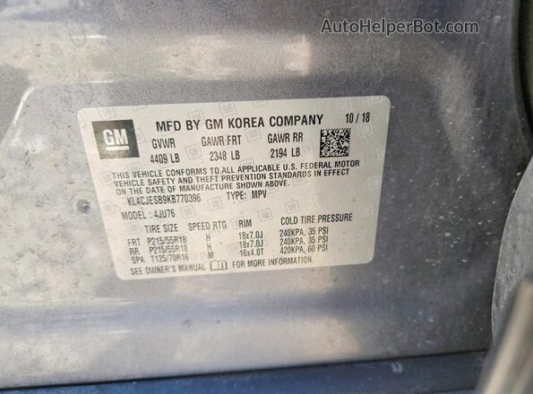 KL4CJESB9KB770396 2019 BUICK ENCORE Gray Вид підкапотного простору