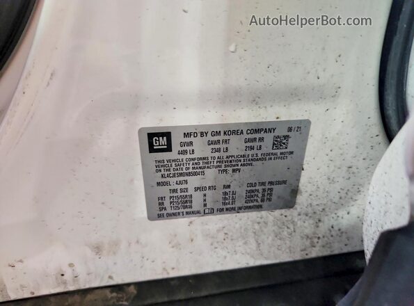 KL4CJESM0NB500415 2022 BUICK ENCORE Белый Вид наклейки с VIN-кодом