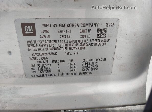 KL4CJESM2NB555612 2022 BUICK ENCORE Серебряный Вид подкапотного пространства