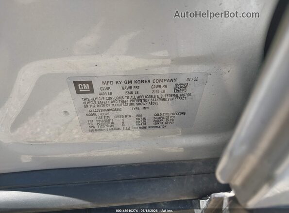 KL4CJESM6NB538862 2022 BUICK ENCORE Silver Вид підкапотного простору