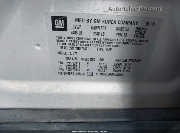 KL4CJESM7MB373421 2021 BUICK ENCORE Silver Engine compartment view