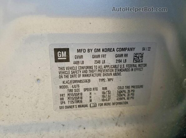 KL4CJESM9NB537639 2022 BUICK ENCORE Silver Widok naklejki z numerem VIN