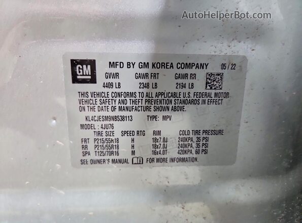 KL4CJESM9NB538113 2022 BUICK ENCORE Серебряный Вид подкапотного пространства