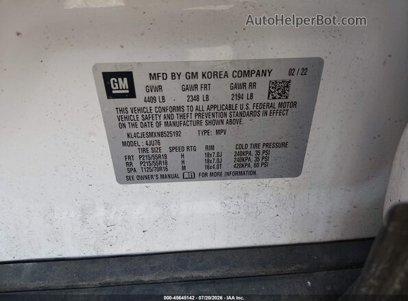 KL4CJESMXNB525192 2022 BUICK ENCORE White Engine compartment view