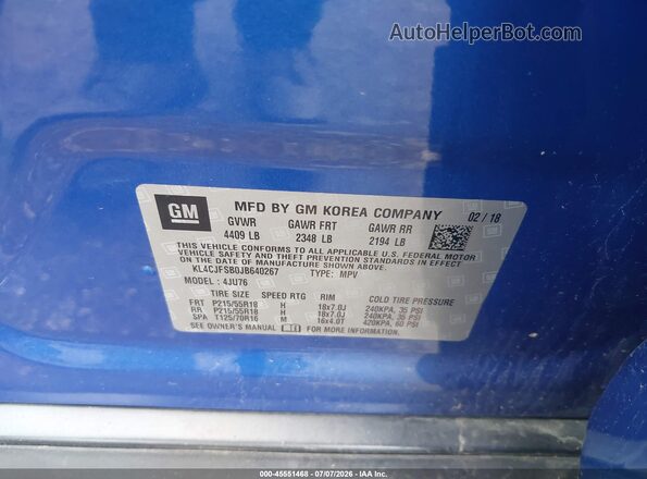 KL4CJFSB0JB640267 2018 BUICK ENCORE Blue Widok komory silnika