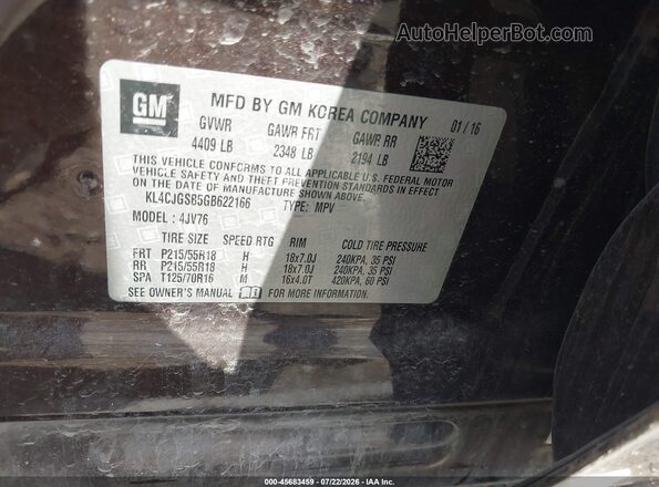 KL4CJGSB5GB622166 2016 BUICK ENCORE Maroon ძრავის განყოფილების ხედი
