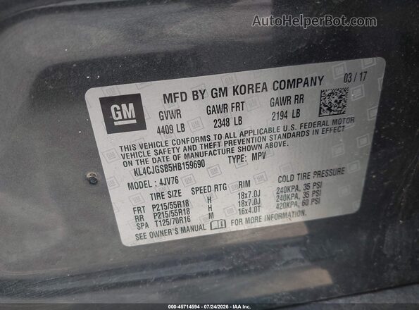 KL4CJGSB5HB159690 2017 BUICK ENCORE Gray Widok komory silnika