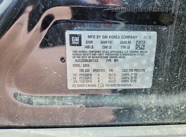 KL4CJGSB5LB071313 2020 BUICK ENCORE Black Widok naklejki z numerem VIN