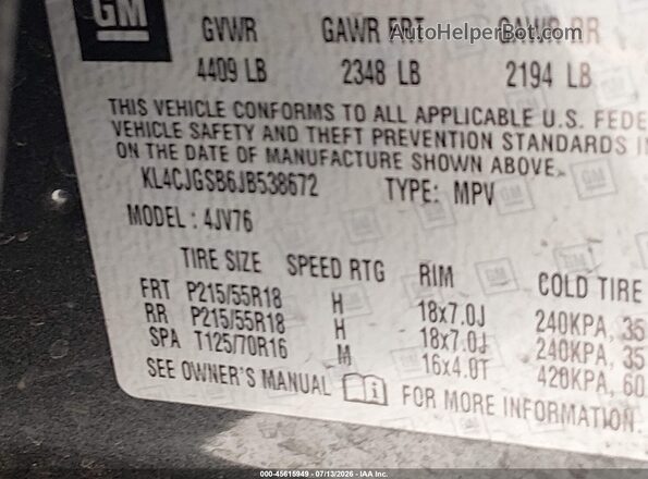 KL4CJGSB6JB538672 2018 BUICK ENCORE Gray Engine compartment view