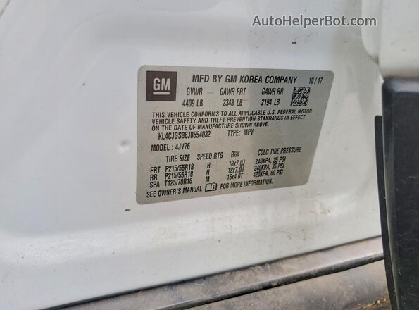KL4CJGSB6JB554032 2018 BUICK ENCORE Белый Панорамный вид салона 360°
