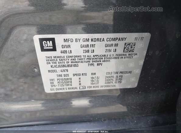 KL4CJGSB6JB581053 2018 BUICK ENCORE Gray Vista del compartimento del motor