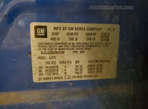 KL4CJGSB8JB642306 2018 BUICK ENCORE Blue Engine compartment view