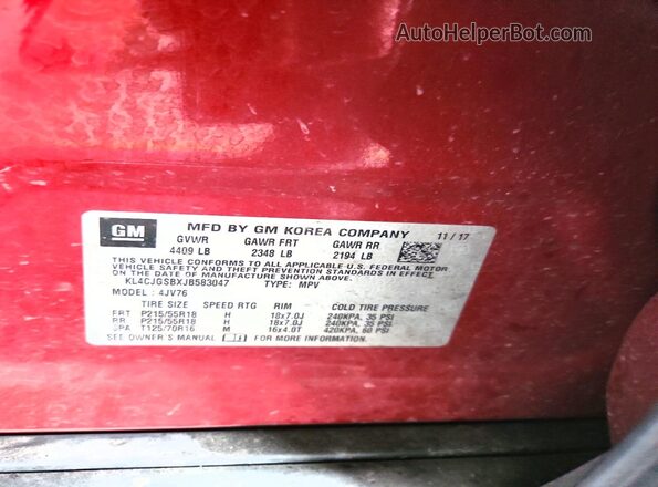 KL4CJGSBXJB583047 2018 BUICK ENCORE Maroon Widok komory silnika