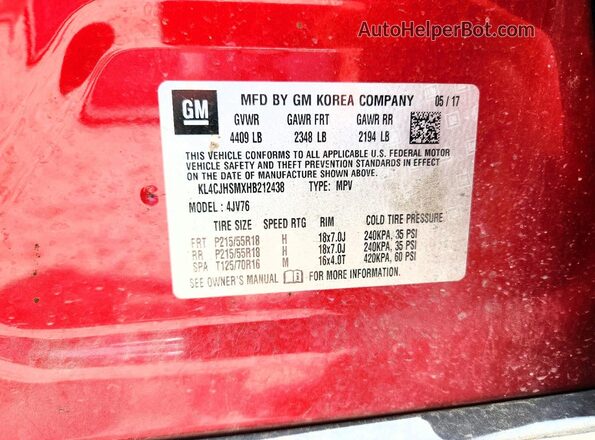 KL4CJHSMXHB212438 2017 BUICK ENCORE Red Engine compartment view
