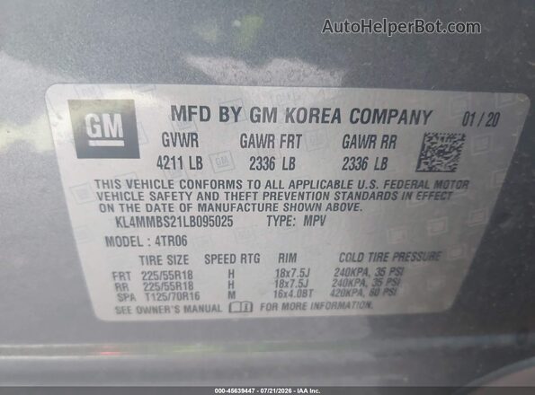 KL4MMBS21LB095025 2020 BUICK ENCORE Gray Widok komory silnika