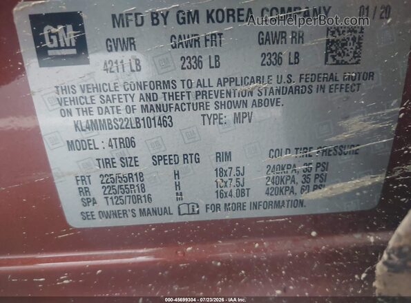 KL4MMBS22LB101463 2020 BUICK ENCORE Orange Вид підкапотного простору