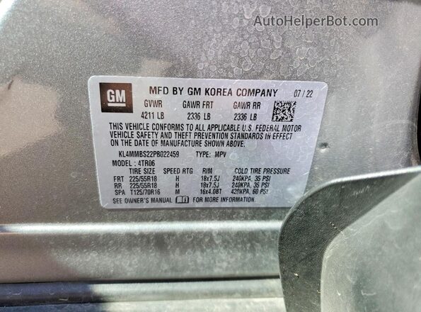KL4MMBS22PB022459 2023 BUICK ENCORE Silver Widok naklejki z numerem VIN
