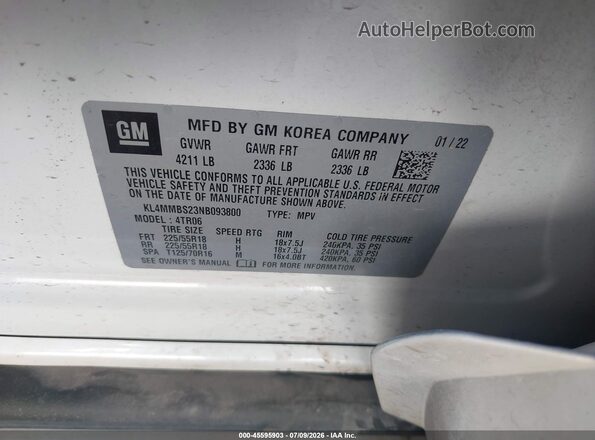 KL4MMBS23NB093800 2022 BUICK ENCORE White Widok komory silnika
