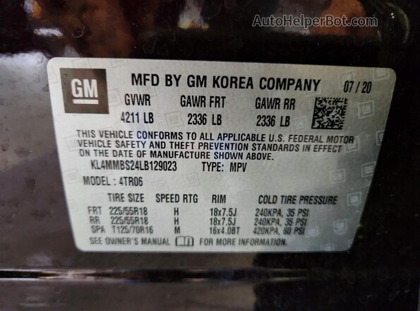 KL4MMBS24LB129023 2020 BUICK ENCORE Фиолетовый Вид наклейки с VIN-кодом