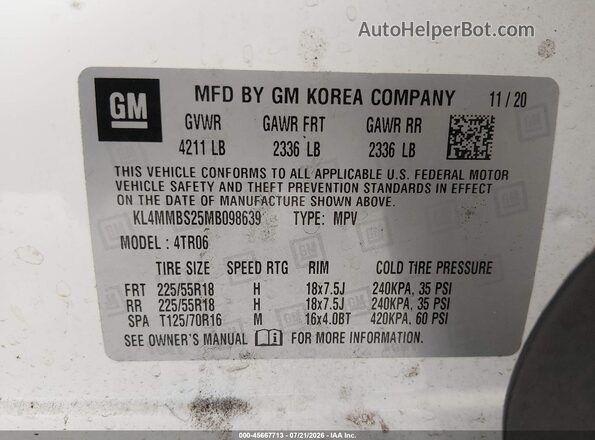KL4MMBS25MB098639 2021 BUICK ENCORE White Engine compartment view