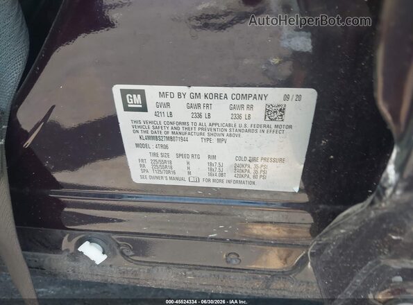 KL4MMBS27MB071944 2021 BUICK ENCORE Maroon Вид підкапотного простору