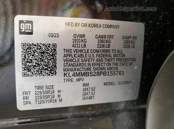 KL4MMBS28PB155761 2023 BUICK ENCORE Black Vista de la etiqueta del VIN