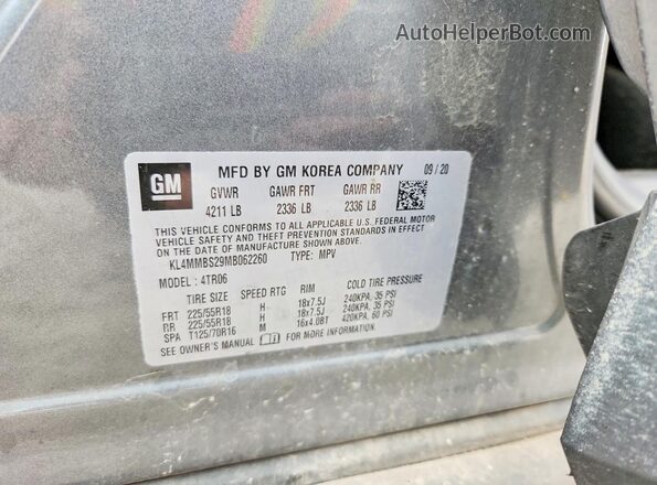 KL4MMBS29MB062260 2021 BUICK ENCORE Silver Widok naklejki z numerem VIN