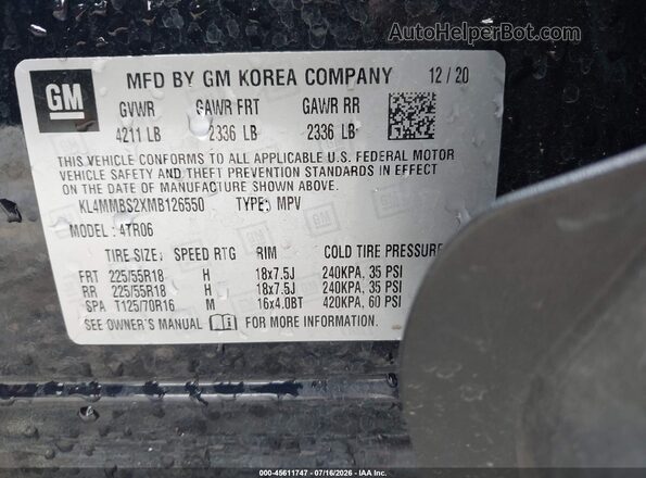KL4MMBS2XMB126550 2021 BUICK ENCORE Navy Engine compartment view