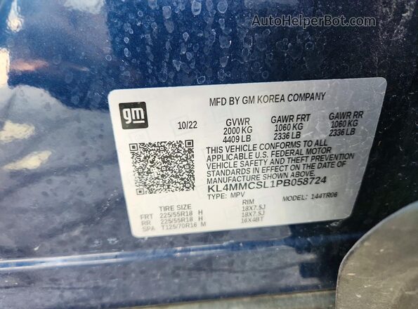 KL4MMCSL1PB058724 2023 BUICK ENCORE Blue Вид наклейки з VIN-кодом