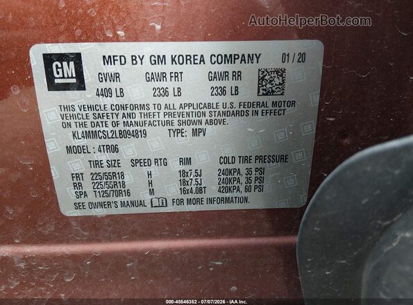 KL4MMCSL2LB094819 2020 BUICK ENCORE Orange Շարժիչի բաժամունքի տեսք