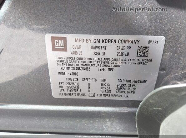 KL4MMCSL4NB054082 2022 BUICK ENCORE Gray Vista del compartimento del motor